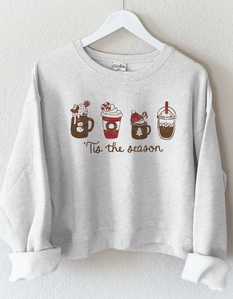 (PRE-ORDER) Tis The Season Cropped Graphic Crew (Ash)