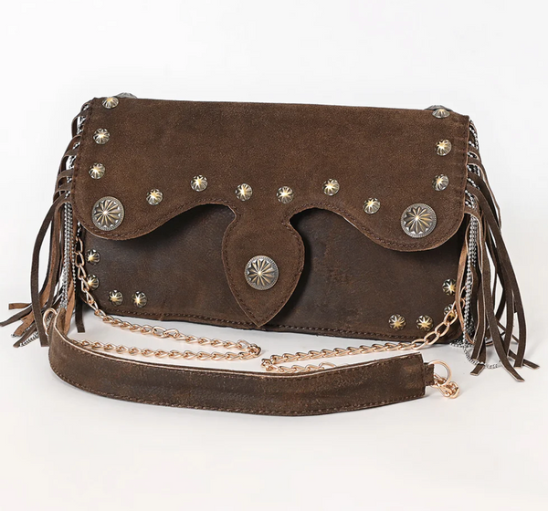 Suede Fringe Clutch - Chocolate