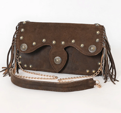 Suede Fringe Clutch - Chocolate