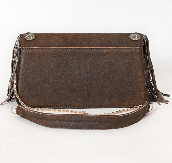 Suede Fringe Clutch - Chocolate