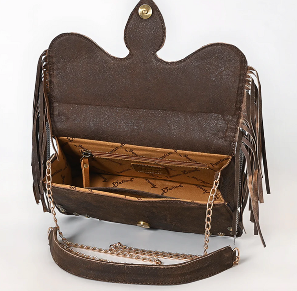 Suede Fringe Clutch - Chocolate