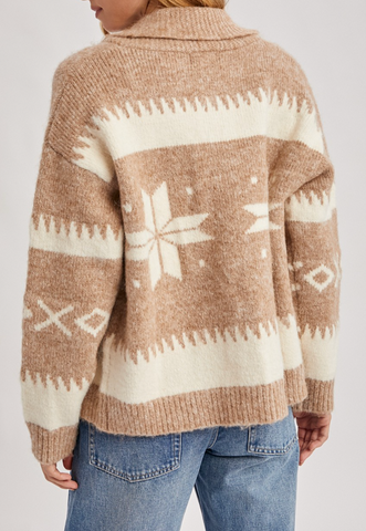 Fair Isle Zipper Sweater Jacket (Latte)