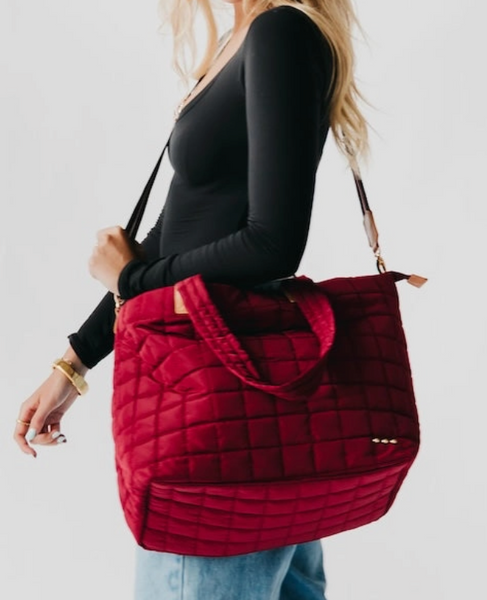 Quilted Tote Puffer Bag (Burgundy)