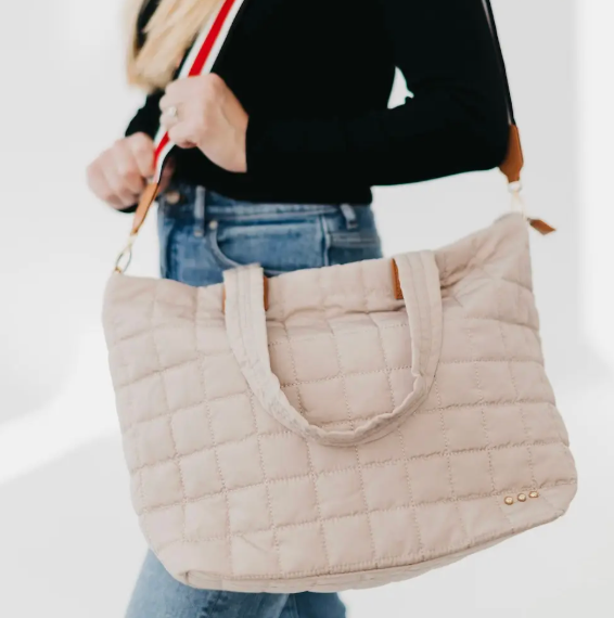 Quilted Tote Puffer Bag (Taupe)