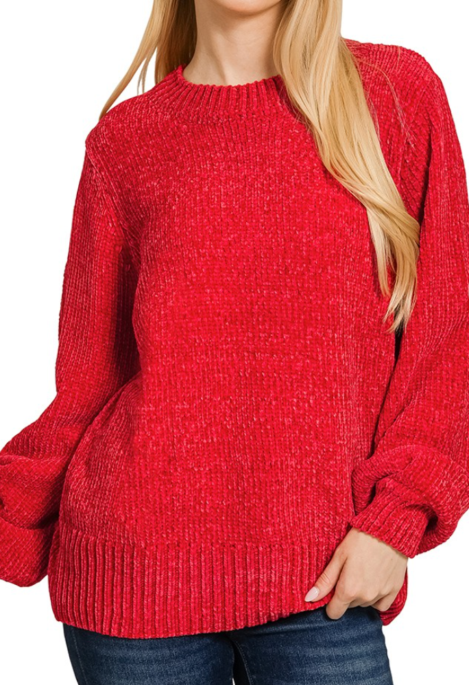 Joy To The World Chenille Sweater (Ruby Red)