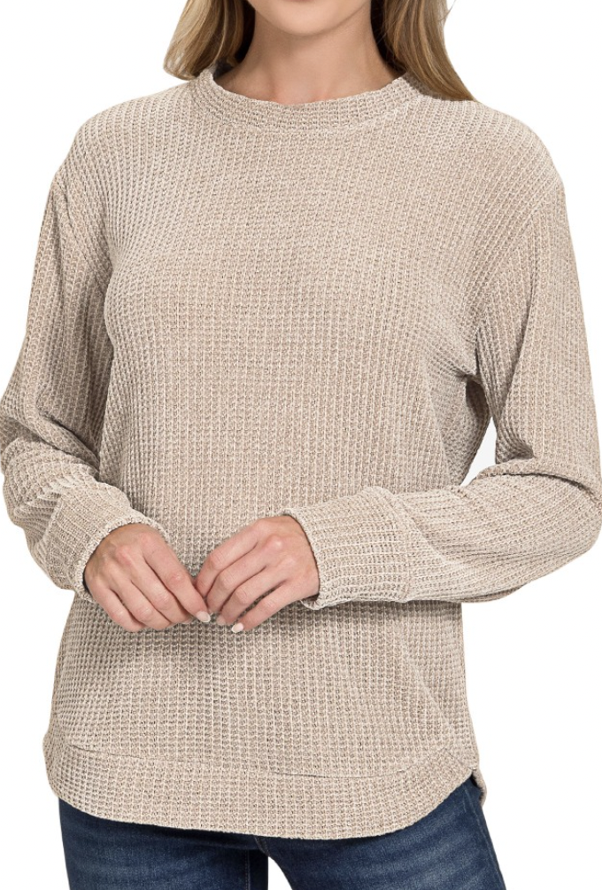 Sleigh Bells Ring Waffle Sweater (Ash Mocha)