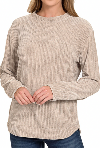 Sleigh Bells Ring Waffle Sweater (Ash Mocha)