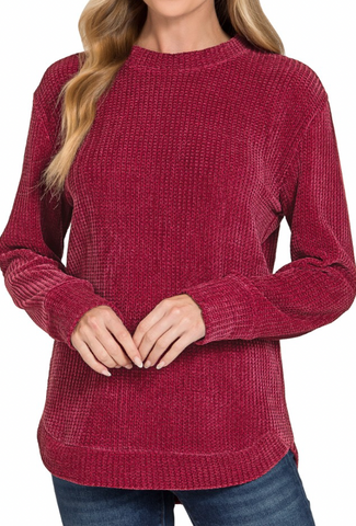 Sleigh Bells Ring Waffle Sweater (Burgundy)