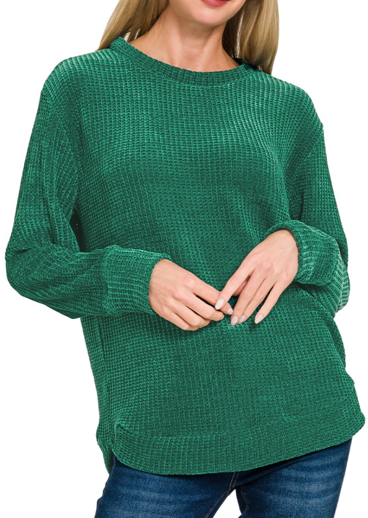 Sleigh Bells Ring Waffle Sweater (Hunter Green)