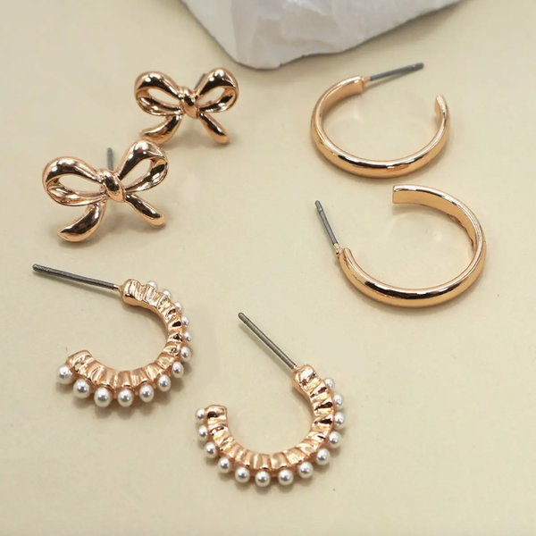 (PRE-ORDER) Gold Holiday Trio Earring Set