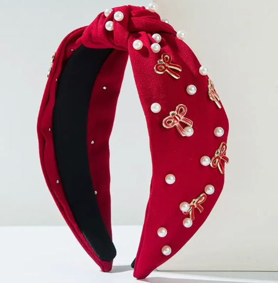 (PRE-ORDER) Pearl Bow Headband (Red)
