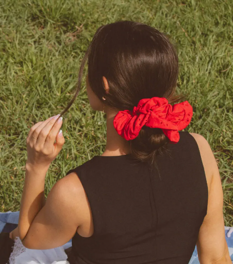 Red Eyelet Jumbo Scrunchie