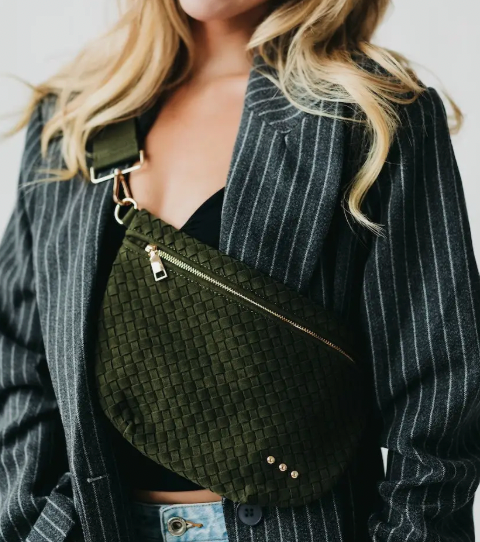Suede Woven Bum Bag (Olive)