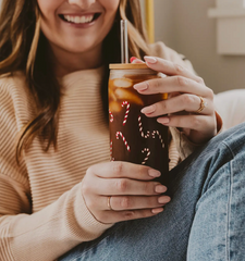 Candy Cane Can Glass With Lid & Straw