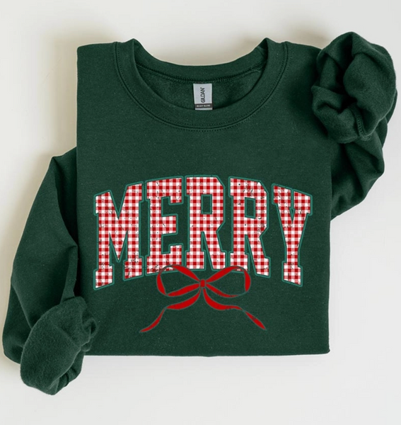 (PRE-ORDER) Plaid Merry Graphic Crew (Forest Green)
