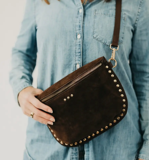 Studded Suede Bum Bag (Chocolate)