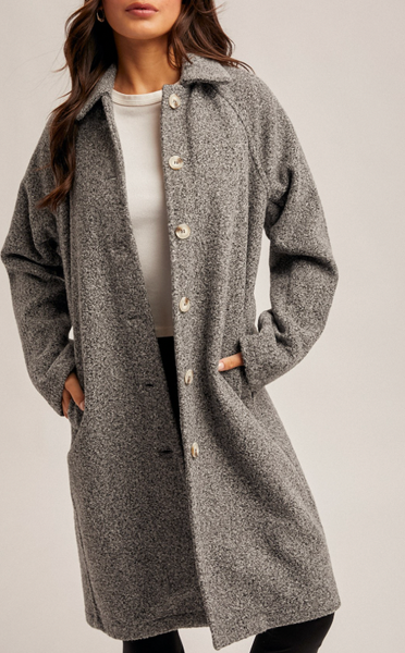There When You Need Me Teddy Button Down Coat (Charcoal)