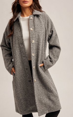 There When You Need Me Teddy Button Down Coat (Charcoal)