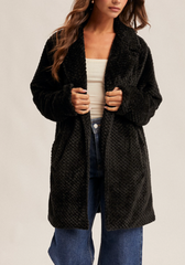 Sign Of The Times Textured Faux Fur Coat (Black)