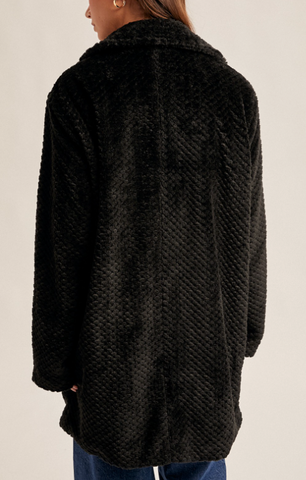 Sign Of The Times Textured Faux Fur Coat (Black)