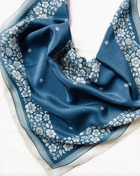 100% Silk Scarf (Blue Floral)