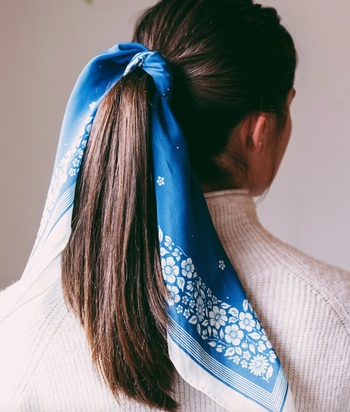 100% Silk Scarf (Blue Floral)