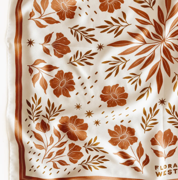 100% Silk Scarf (Cream & Amber Floral)