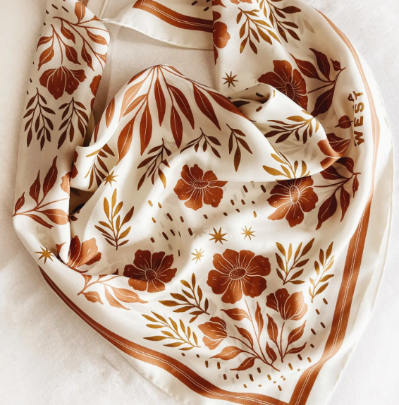 100% Silk Scarf (Cream & Amber Floral)