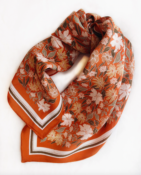 100% Silk Scarf (Orange Western Floral)