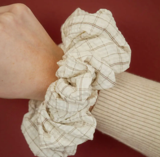 Tan Gingham Scrunchie