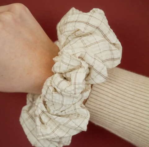 Tan Gingham Scrunchie