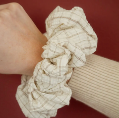 Tan Gingham Scrunchie
