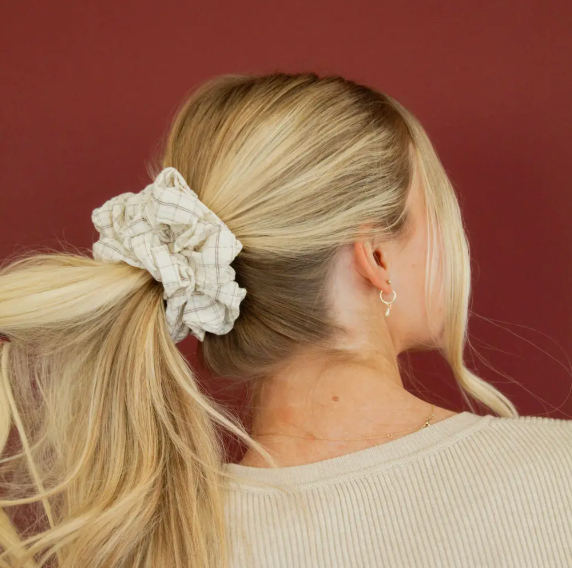 Tan Gingham Scrunchie