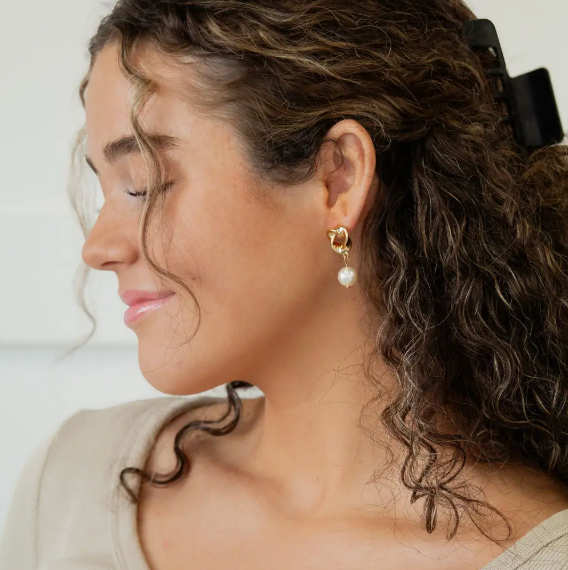 Pearl Drop Hoop Earrings