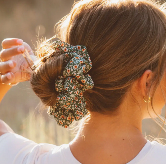 Green Floral Jumbo Scrunchie