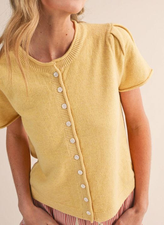 Lovely Season Short Sleeve Sweater Cardigan (Butter)