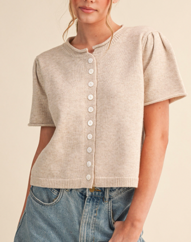 Lovely Season Short Sleeve Sweater Cardigan (Ivory Beige)