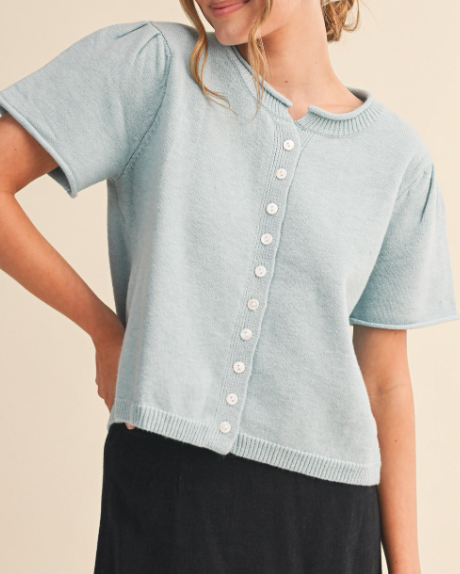 Lovely Season Short Sleeve Sweater Cardigan (Sky Blue)
