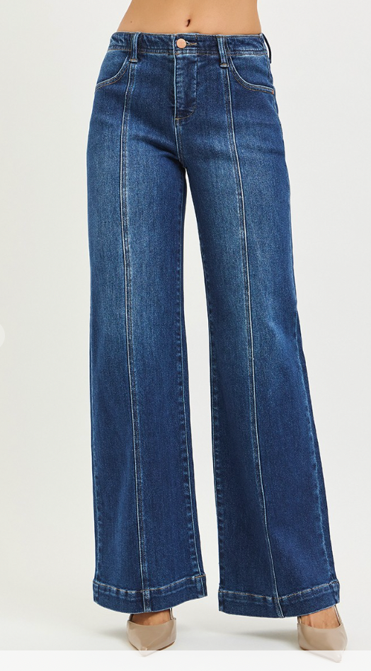 RISEN High Rise Front Seam Dark Wash Denim (Margaret)