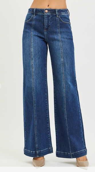 RISEN High Rise Front Seam Dark Wash Denim (Margaret)