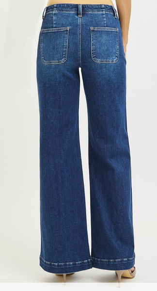 RISEN High Rise Front Seam Dark Wash Denim (Margaret)