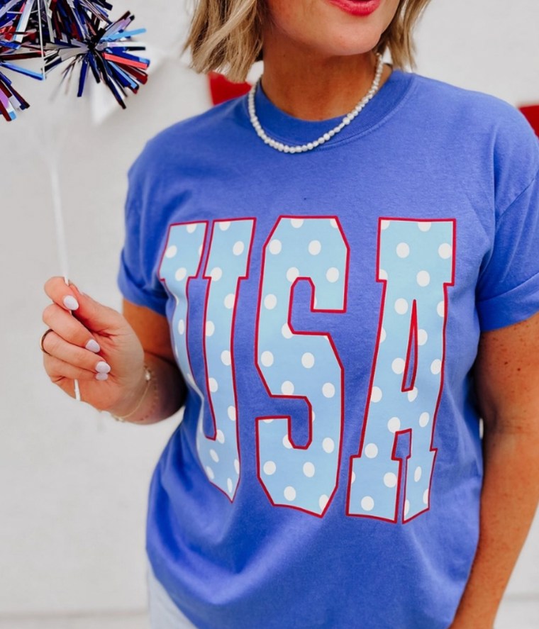 USA Polka Dot Tee - Mystic Blue