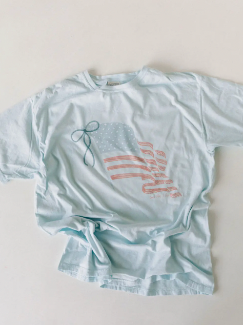 Land That I Love Bow & Flag Graphic Tee - Light Blue