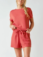 Comfort Unlocked Ribbed Tee & Shorts Set (Blushed Brick)