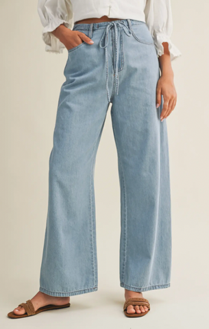 (SALE) Hot Girl Summer High-Waist Drawstring Wide Leg Jean