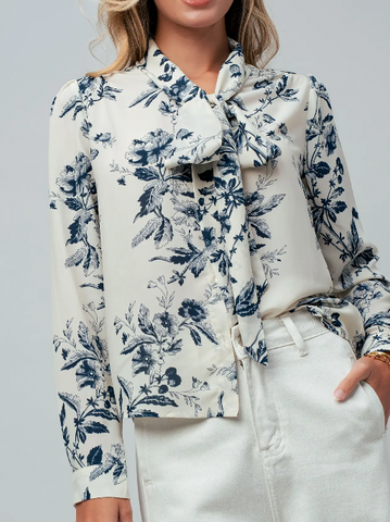 Proper Toile Bow Blouse (Ivory/Blue)