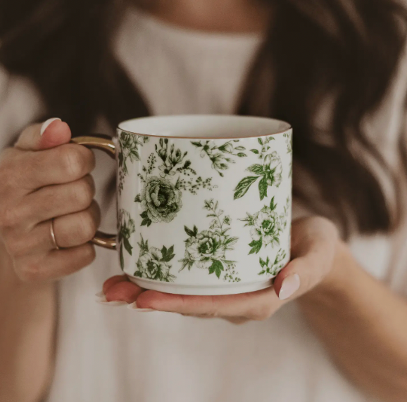 Gold Handle Delft Green Stoneware Mug