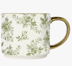 Gold Handle Delft Green Stoneware Mug