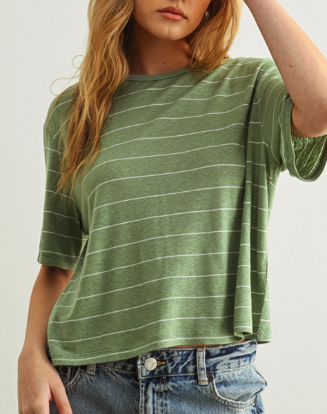 Linen Stripe Tee (Sage/White)