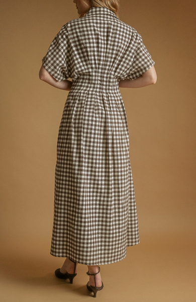 Fading Into The Next Season Gingham Dress (Brown/Cream)